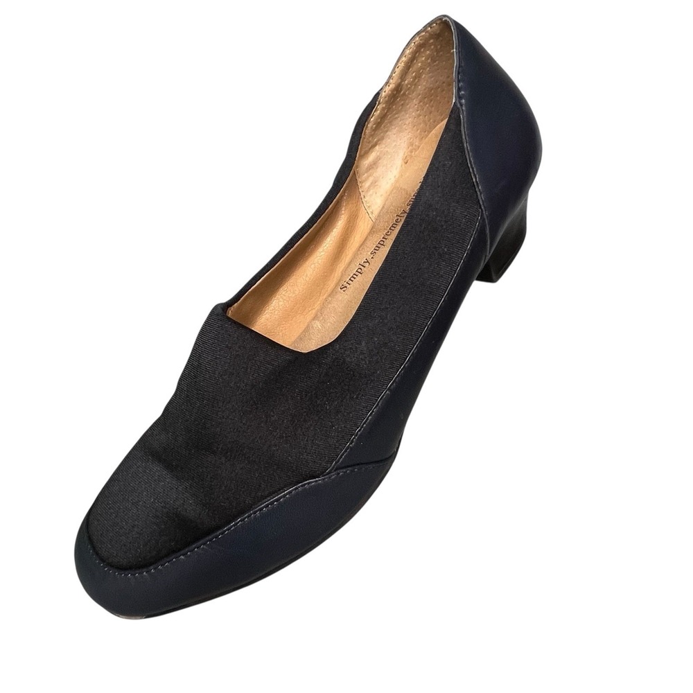 Softspots Leather Pumps Size 8 WW Extra Wide Navy Blue Stretch Comfort‎ Shoes